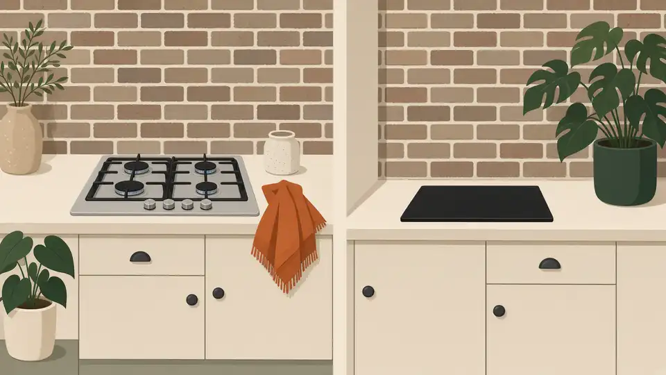 Een aanrecht dat van een gaspit naar een eenvoudige inductieplaat gaat