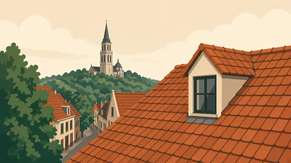 Bakstenen pannendak in een Nijmeegse straat met één eenvoudige dakkapel